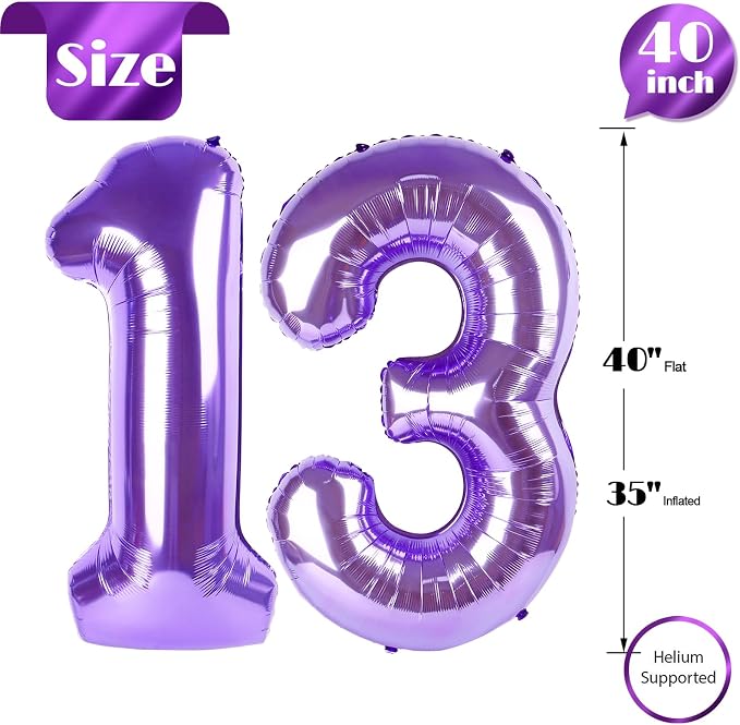 Purple Number 13 Balloon 40 Inch, 13th Birthday Decorations Men Women | Foil - Image 5