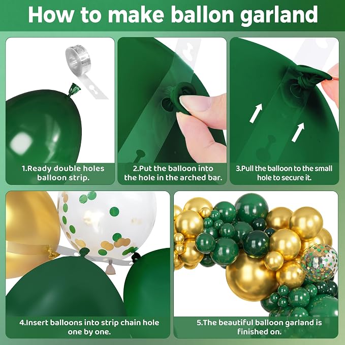 Ouddy Party 149Pcs Green and Gold Balloon Garland Kit Different Sizes 18 12 10 - Image 4