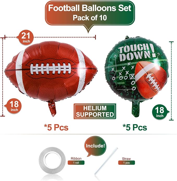 10 Pack 18 Inch Rugby Balloons football balloons Football Field Balloons - Image 2
