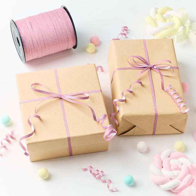 Pink Curling Ribbon, 500 Yards, 1/5 Inch | Glitter, - Image 4