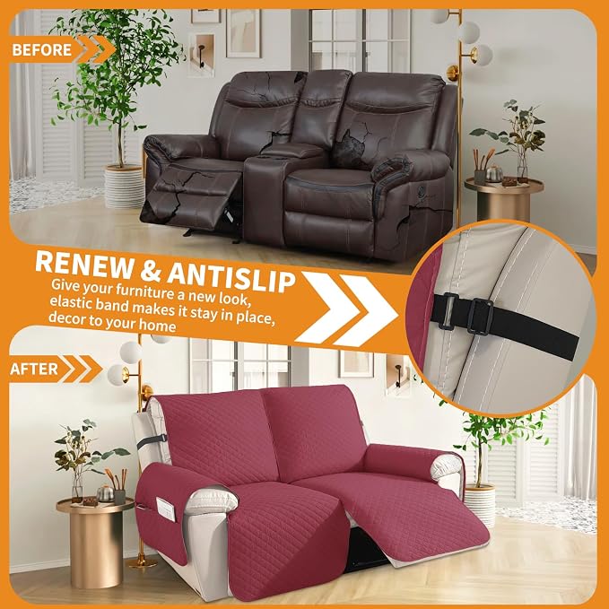 XINEAGE Clearance Waterproof Recliner Cover, 2 seat Recliner Loveseat Covers - Image 4