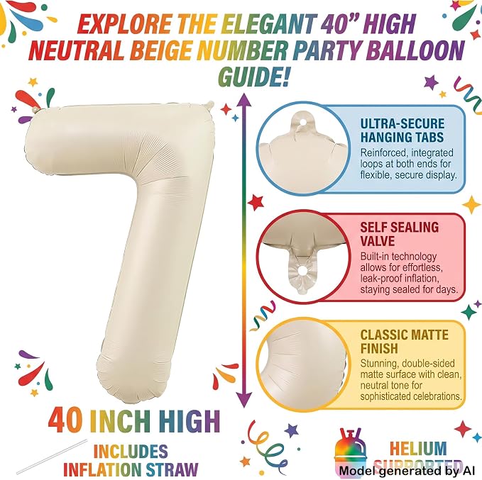 40 Inch Cream Foil Number 7 Balloon - Image 2