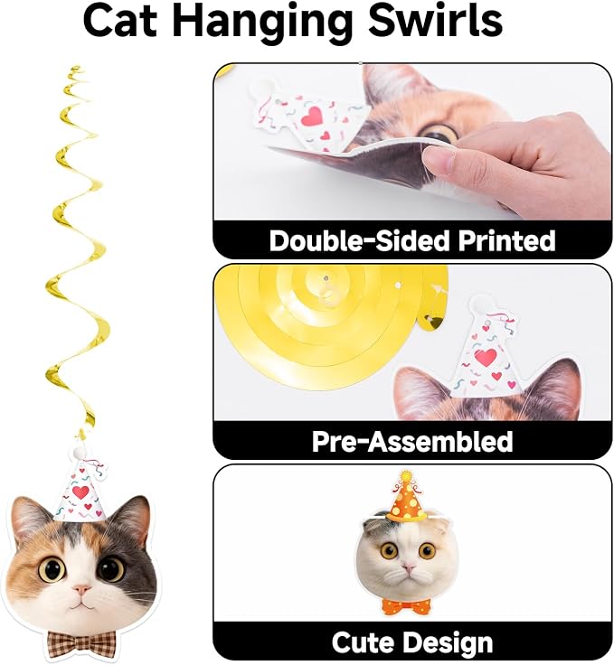 Alynta Cat Happy Birthday Banner Pre-Strung Cat Birthday Party Decorations | NO - Image 4