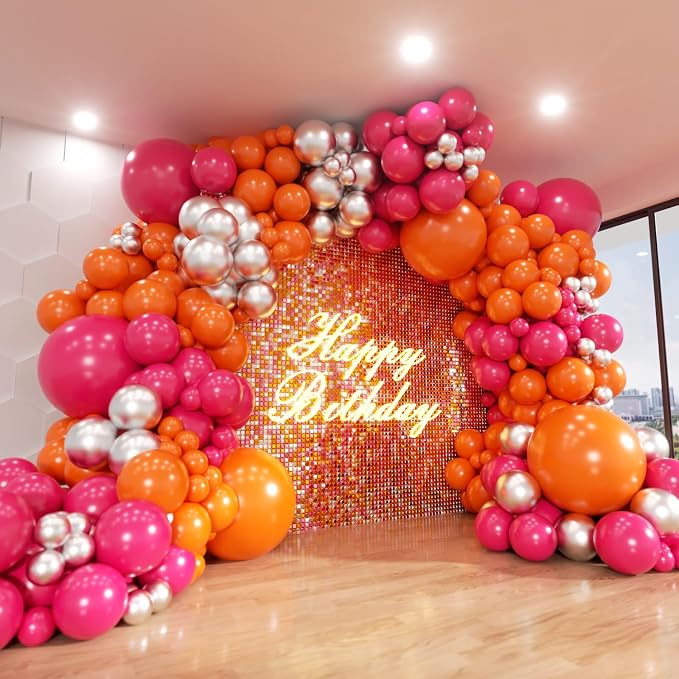 Pink and Orange Balloon Arch Kit, 18 12 10 5 Inch Different Size Balloons by ADOINBY