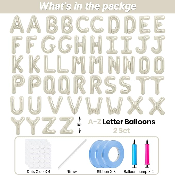 LIOZEOKUN Letter Balloons 16 Inch Alphabet A-Z Mylar Foil Balloons 2 Set - Image 2