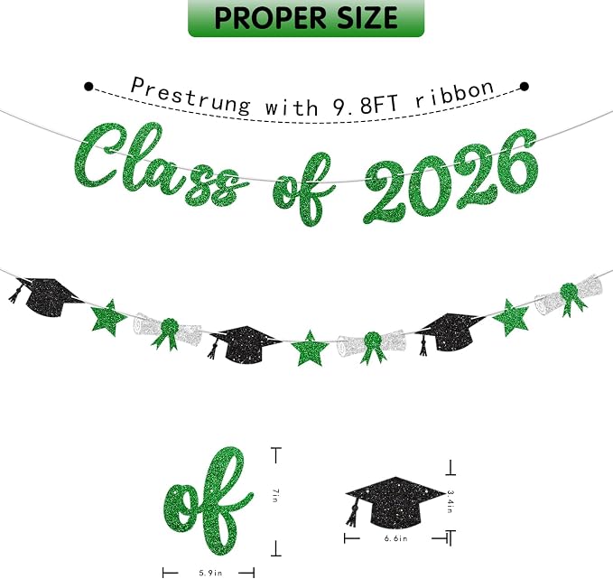 Class of 2026 Banner Green Graduation Decorations Prestrung 2026 Graduation - Image 6