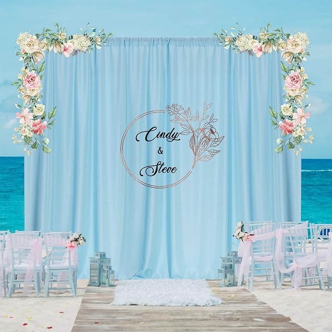MYSKY HOME 20ft x 10ft Light Blue Backdrop Curtains for Parties, Wedding, Stage - Rod Pocket Sliding Drapes, Photography Backdrop for Baby Showers (5ft x 10ft, 4 Panels)