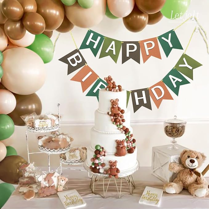Letjolt Brown Happy Birthday Banner Handmade Tropical Theme 13pcs | Pre-Strung - Image 7