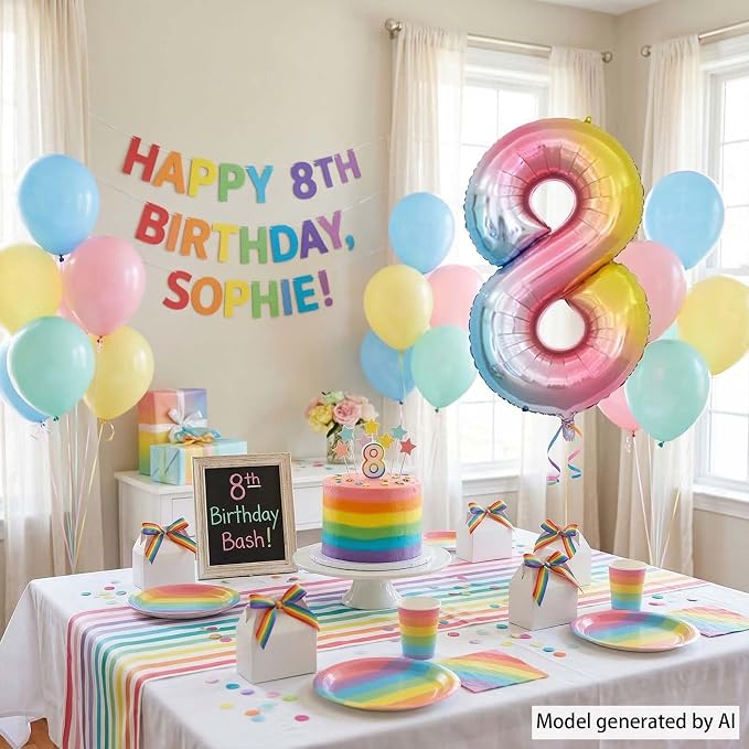 Rainbow Ombre Number 8 Balloon 40 Inch Pastel Foil Decor - Image 3