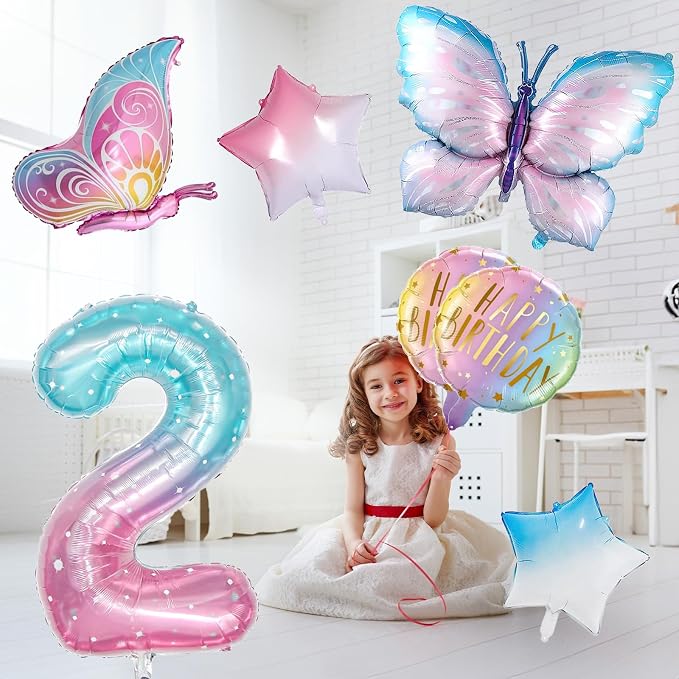 Isndare Butterfly Balloons, Includes Giant Number 2 Balloon, Self Sealing - Image 5