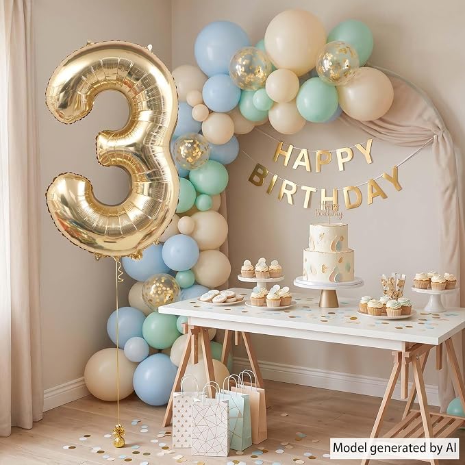 White Gold Number 3 Balloon 40 Inch, Metallic Numeral - Image 3