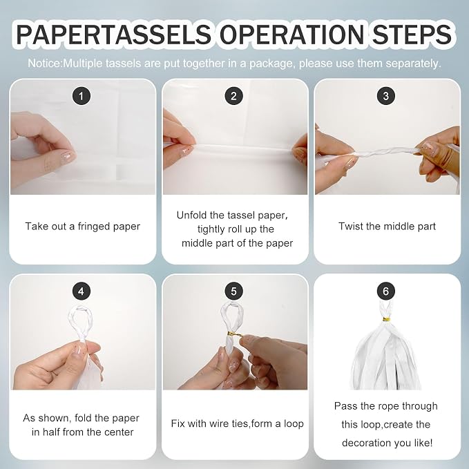 30pcs White Garland, Paper Fringe Banner, DIY Paper Tassels Garland - Image 3