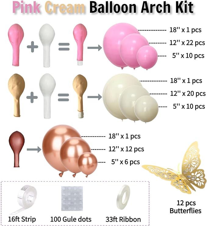 Pink Ivory Rose Gold Balloon Arch Kit – Double Stuffed Light Pink Cream White - Image 5