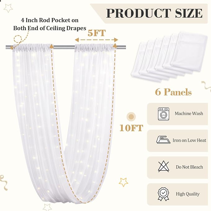 6 Panels White Ceiling Curtains - Image 2