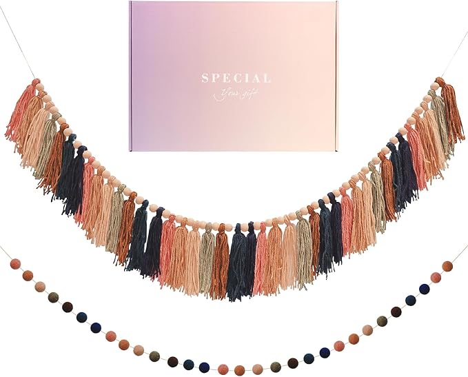 2pcs Longer Fall Tassel Garland, Pom Pom Tassel, Felt Ball Garland, by Unknown