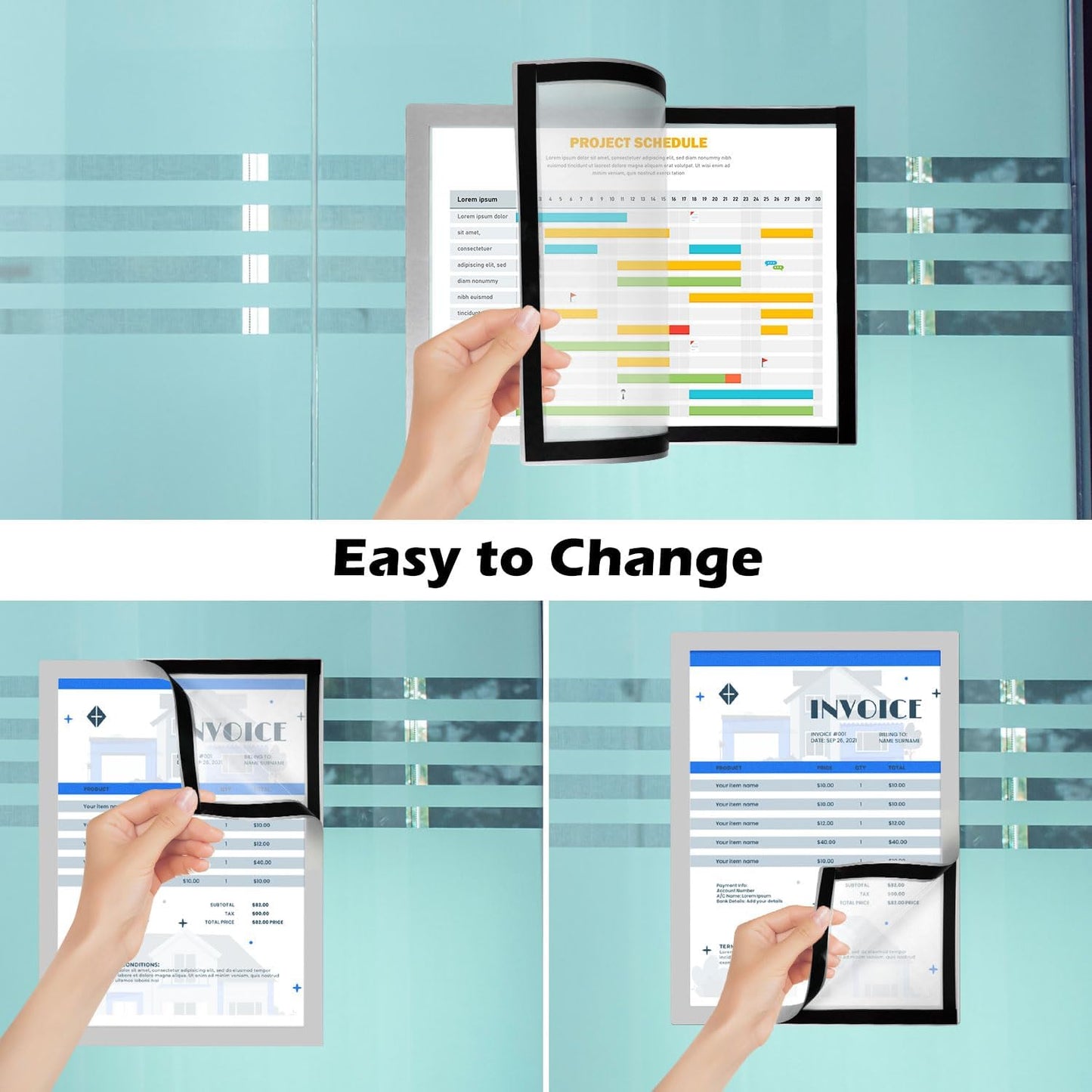 Magnetic Sign Holder - 8.5×11" Wall Mounted Self-Adhesive Magnetic Paper Holder, Transparent Wall Display Picture Frame with Silver Edge, Suitable for Office, Store, Mall, Home (8.5"x11" 12pack)