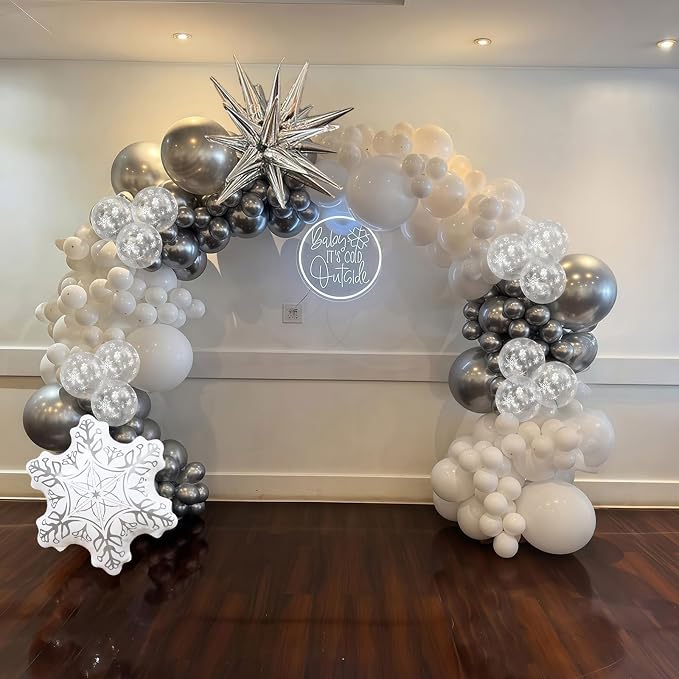 White Silver Snowflake Christmas Balloons, 18 Inch White Snowflake Foil Balloon - Image 4