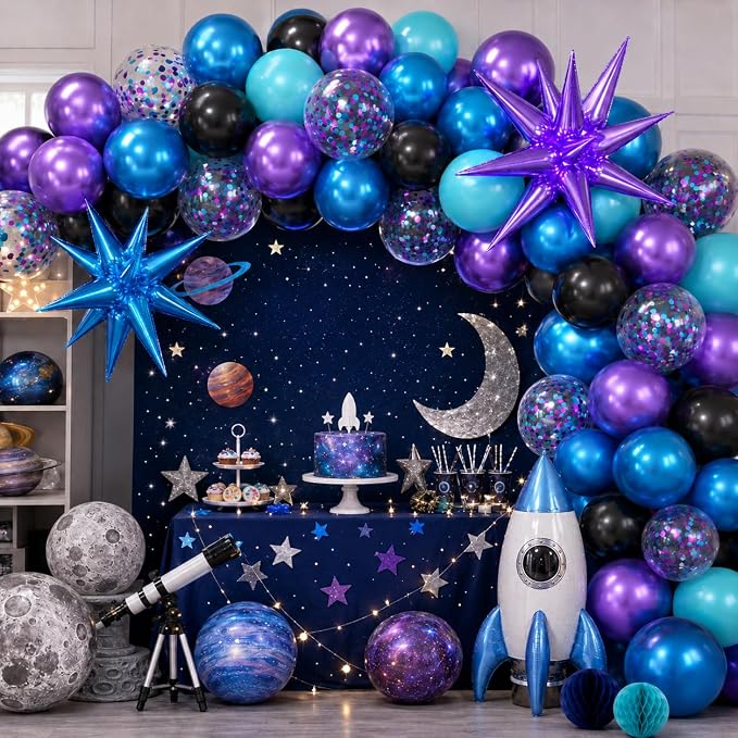 Galaxy Outer Space Balloons, 12 Inch Metallic Blue Purple Balloons - Image 8