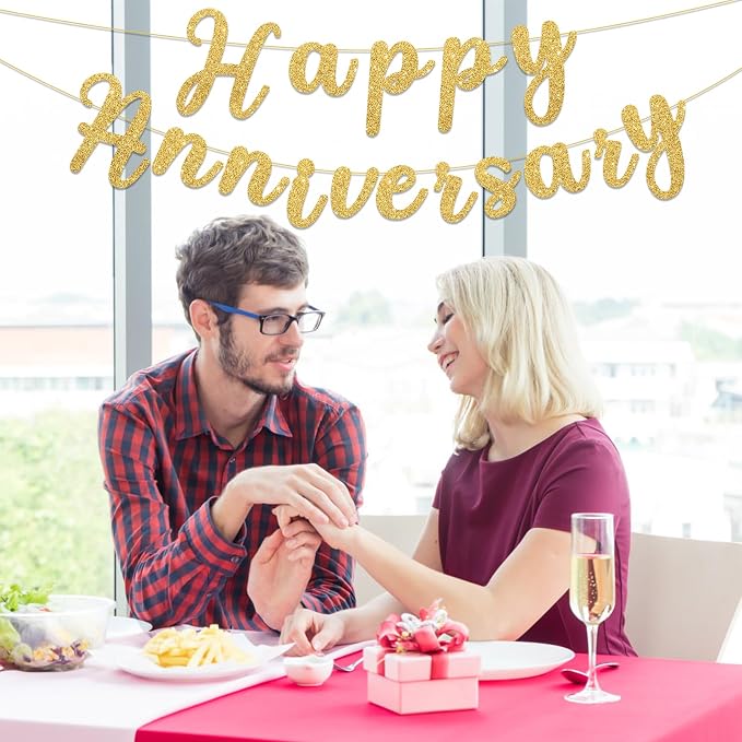 Glitter Happy Anniversary Banner Gold Happy Anniversary Decorations Wedding - Image 7