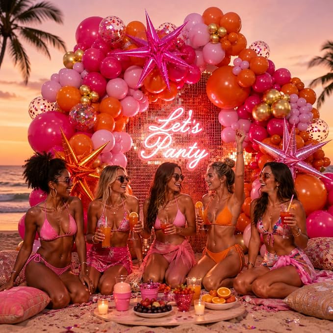 130pcs Pink and Orange Balloon Arch Kit Metallic Gold Confetti Balloons | - Image 6