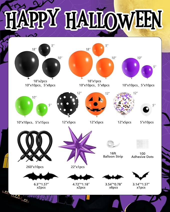 Halloween Balloon Arch Garland Kit, Explosion Star Foil Balloons - Image 2