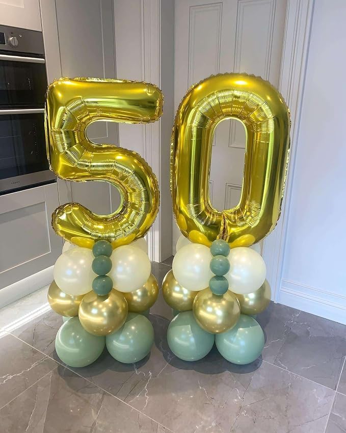 Gold 50 Number Balloons, 40 Inch Giant Number 50 Balloons Foil Mylar Helium - Image 6
