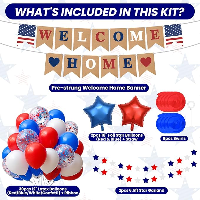 Welcome Home Decorations, Pre-Strung Welcome Home Banner & Balloons Kit - Image 3