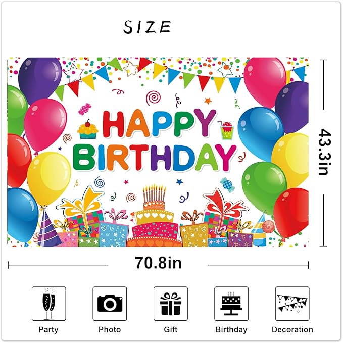 Happy Birthday Backdrop Banner Colorful Birthday Decorations Large Yard Sign - Image 2