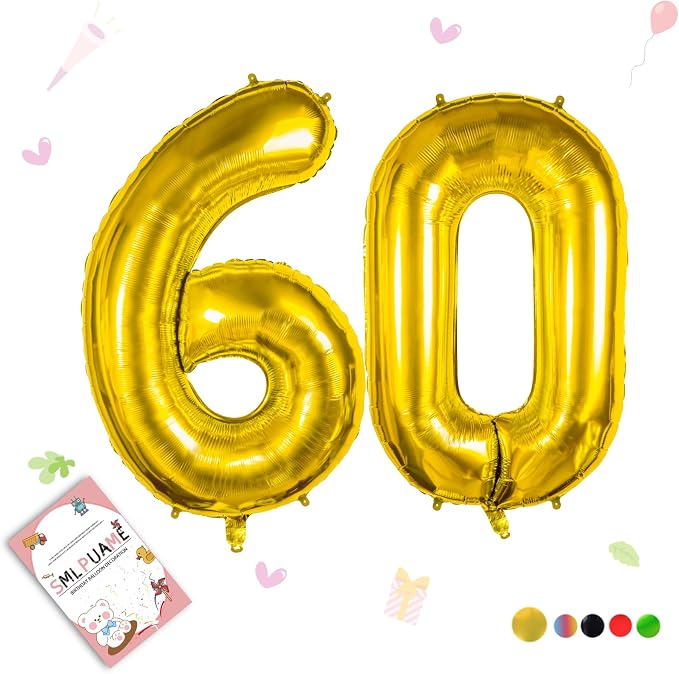 40 Inch Gold Number 60 Balloons, 60th Birthday Party Decorations | Large Self by Smlpuame