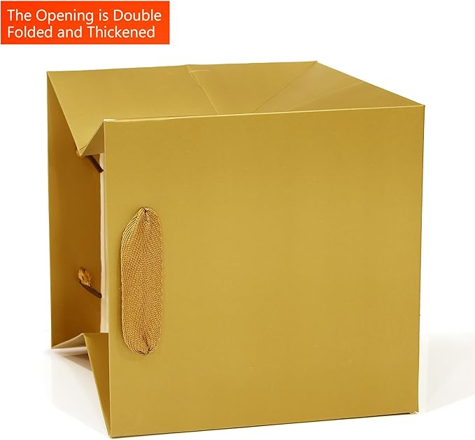 Gold Paper Gift Bag Small Square Bottom Kraft Paper Bags with Handles for Wedding Baby Shower Birthday Party (Gold, 4 x 4 x 4 in, 10 CT)