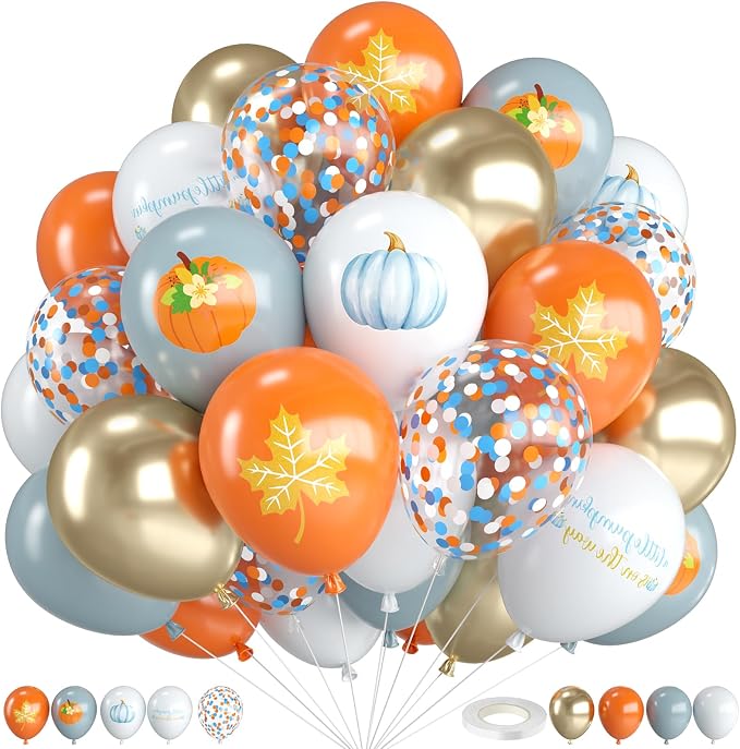 Fall Balloons, 12 Inch Pastel Orange Dusty Blue and White Balloons by FEYG