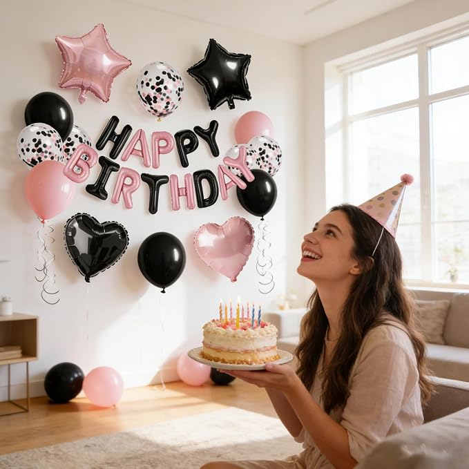 27 Pcs Black Pink Birthday Decorations, 3D Letters Black Pink Happy Birthday - Image 5