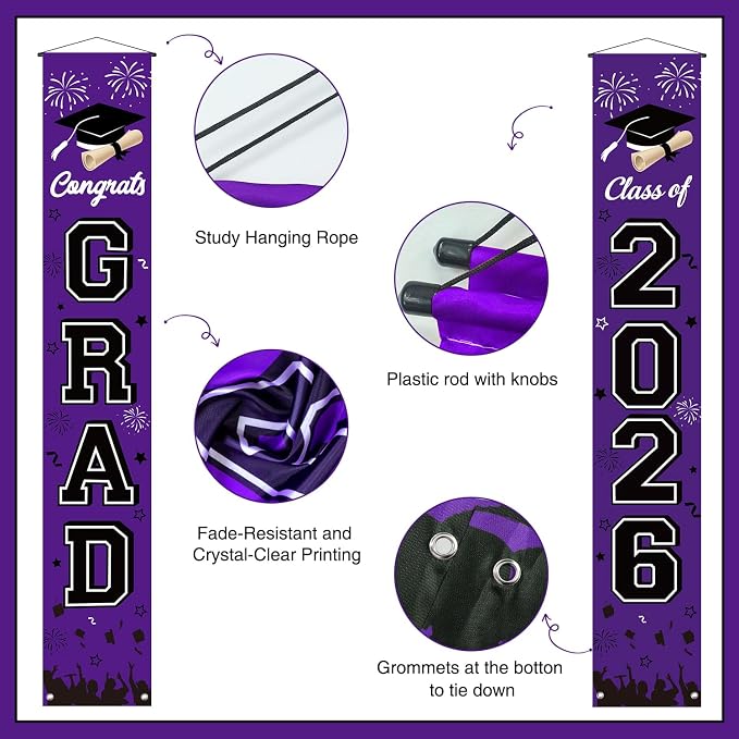 Graduation Decorations 2026 Porch Banner, Congrats Grad Class of 2026 Banner - Image 3