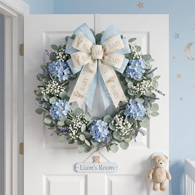 YKW 2.5 Inch Baby Blue Ribbon Wired Edge Teddy Bear Hot Air Balloon Ribbon - Image 3