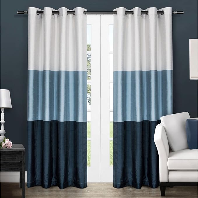 EXCLUSIVE HOME Chateau Striped Faux Silk Grommet Top Curtain Panel Pair by Chaps