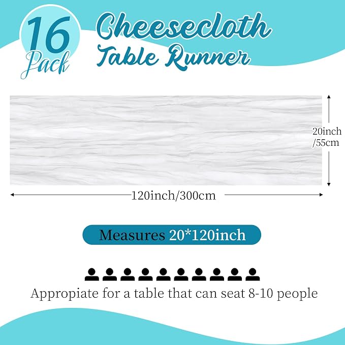 16 Pack White Cheesecloth Table Runners 20x120 Inch Gauze Table Runner Cheese - Image 2