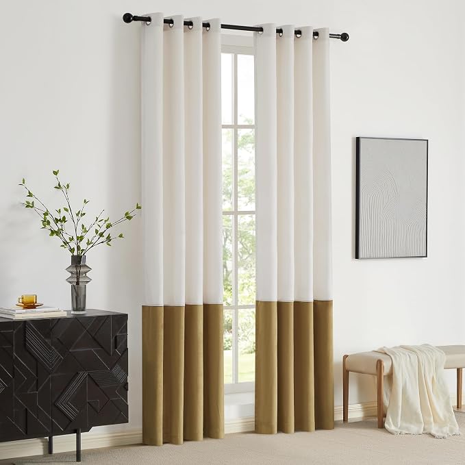 BULBUL Color Block Window Curtains Panels 63 inches Long Cream Ivory Gold - Image 7