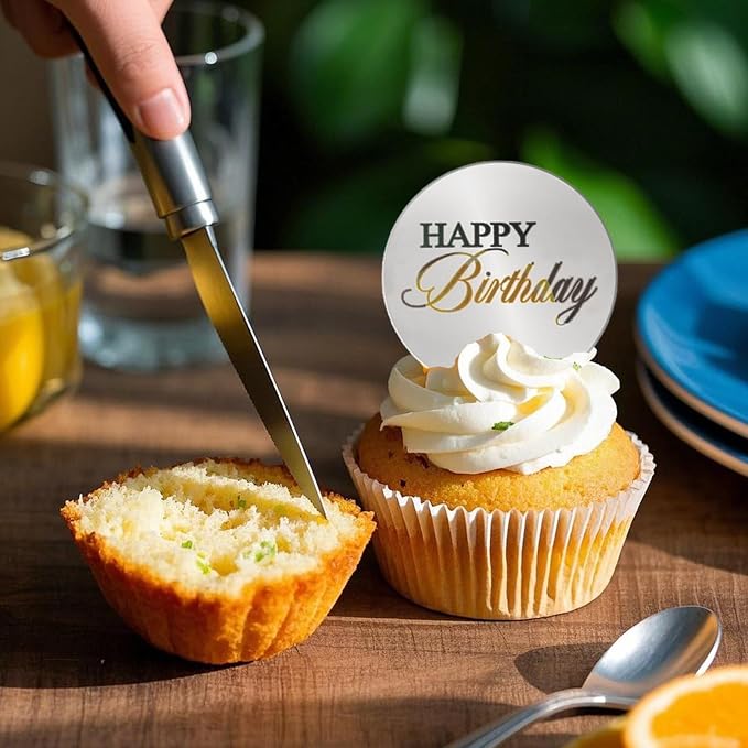 20pcs Silver Birthday Cupcake Toppers Acrylic Cake Picks - Image 6