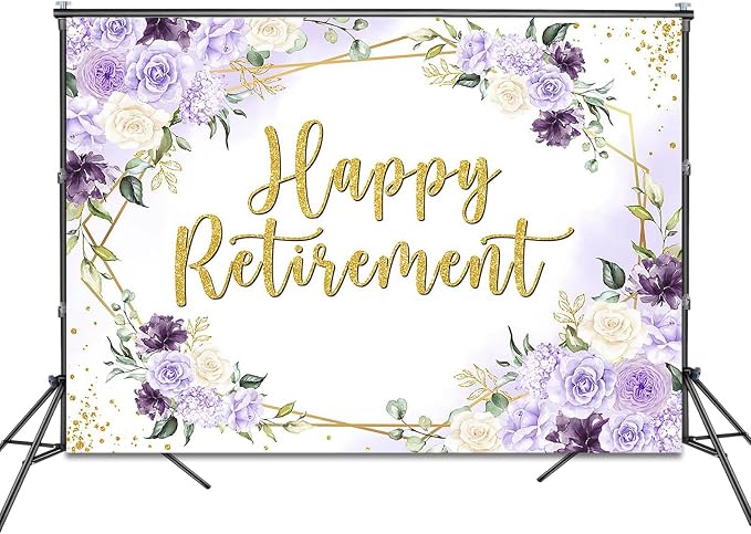 Happy Retirement Backdrop Purple and White Flowers Retirement Party Decorations - Image 2