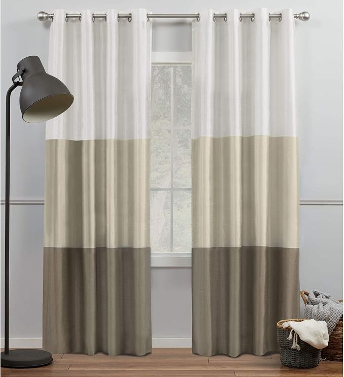EXCLUSIVE HOME Chateau Striped Faux Silk Grommet Top Curtain Panel Pair by Chaps
