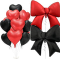Vuzvuv Red Black Bow Heart Balloons Set, Anniversary, Bridal Shower, Girls by Vuzvuv