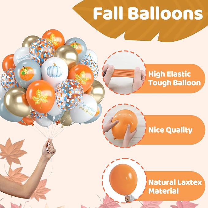 Fall Balloons, 12 Inch Pastel Orange Dusty Blue and White Balloons - Image 3