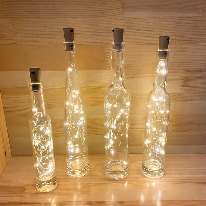 10 Pack Wine Bottle Lights with Cork, 20 LEDs, 6.6 Ft, Fairy Mini String Lights for DIY Jar Halloween, Christmas, Party Decoration, Wedding Listing (10 Pack, Warm White)