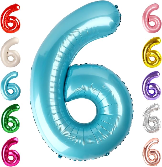6 Balloon Numbers Birthday Decorations, 40In Pearl Blue Balloons by Mluchee
