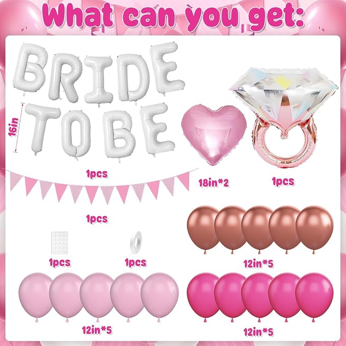 Pink White Bachelorette Party Decorations, Hot Pink Rose Gold Balloons - Image 2