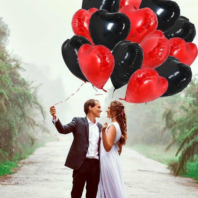 TONIFUL 30 Pcs Red Black Heart Balloons 18 Inch Heart Shape Foil Balloon | - Image 3