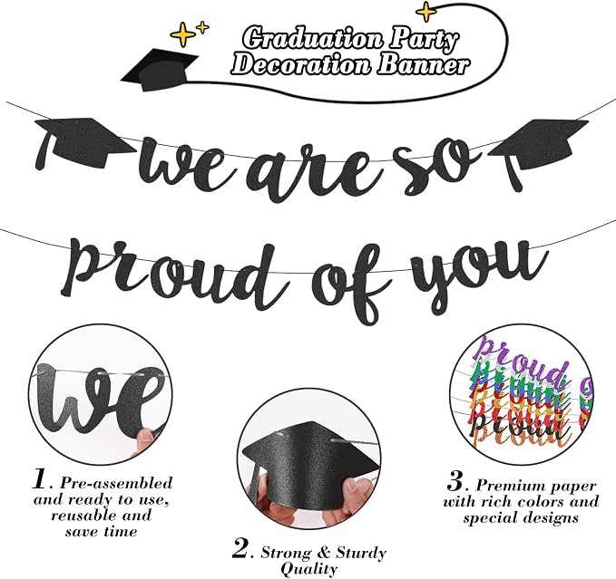 2026 Graduation Decorations Pre-Strung Blingbling We Are So Proud of You Banner - Image 2