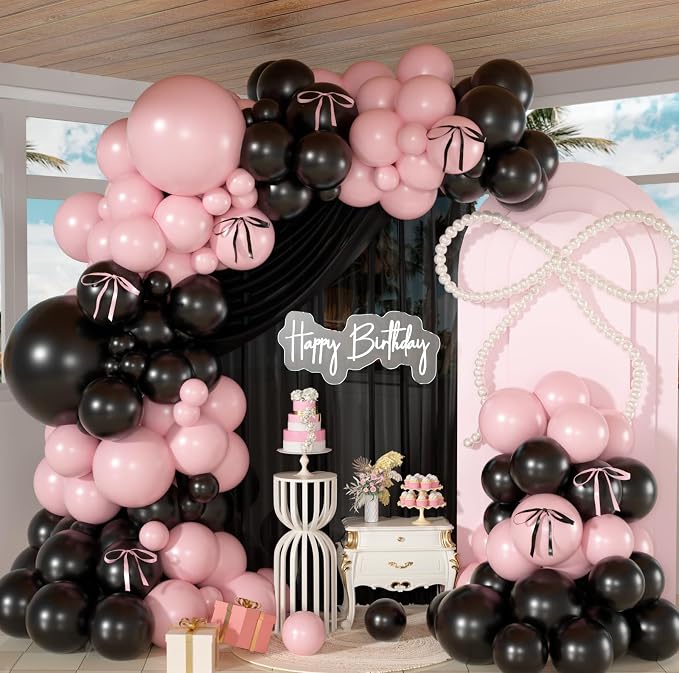 HILAVO Pink and Black Balloons Arch Kit Bow Balloon Garland Coquette Bow by HILAVO