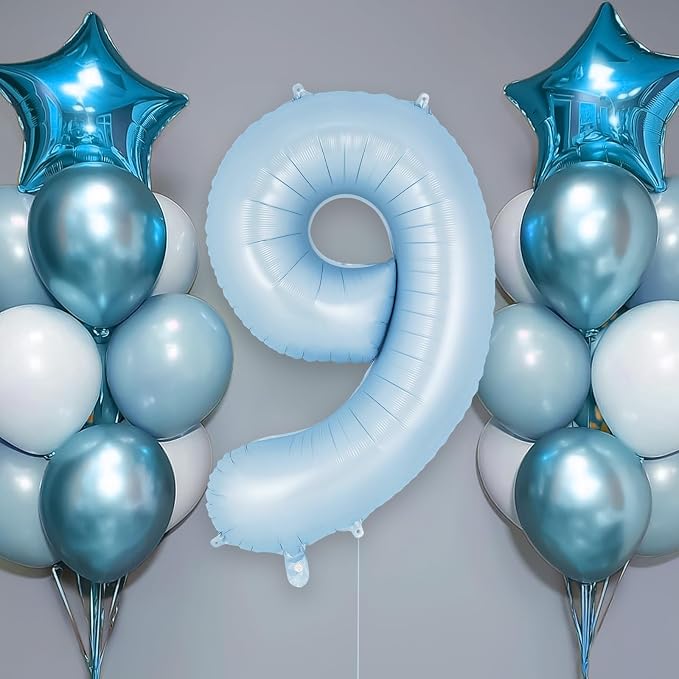 Light Blue Number 9 Balloon, 40 Inch Big Large Foil Number Balloons, Giant - Image 2
