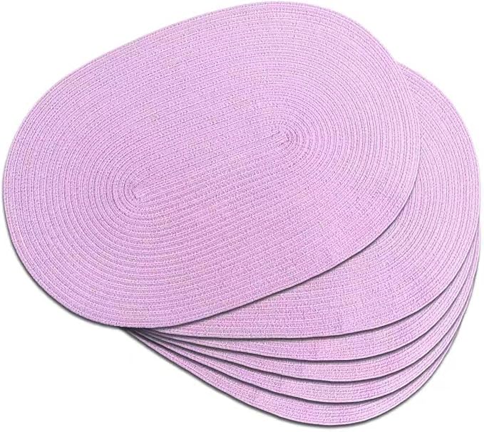 Placemats Set of 6, Woven Oval Braided Dining Table Mats | 12 x 17.5 Inch Size by Noctiflorous